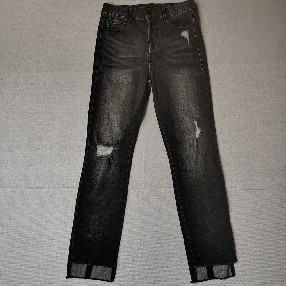 Level 99 Womens 29 Black Distressed Jeans Raw Hem Button Fly Grunge Y2K